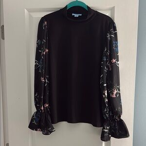 CeCe Black Bell Sleeve Blouse with Mandarin Collar